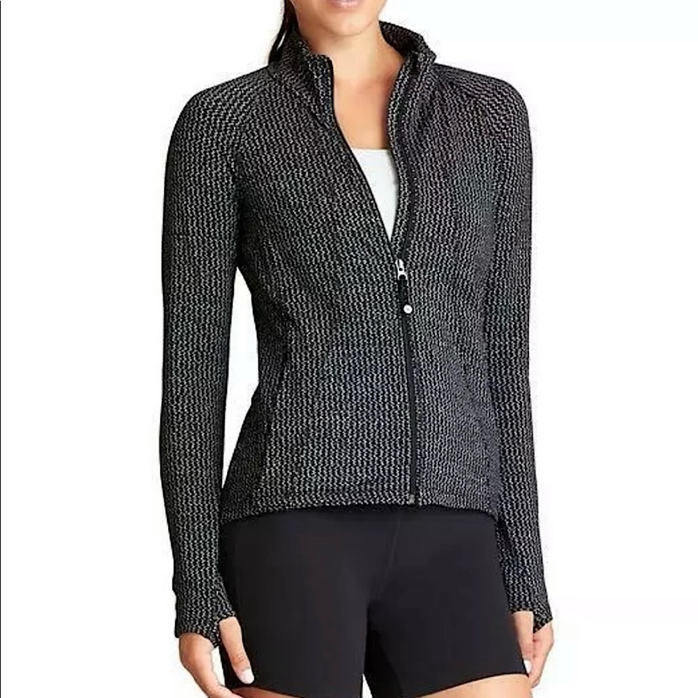 Athleta Heartbeat Hope Full Zip Jacket‎ Herringbone Black Grey Size Medium